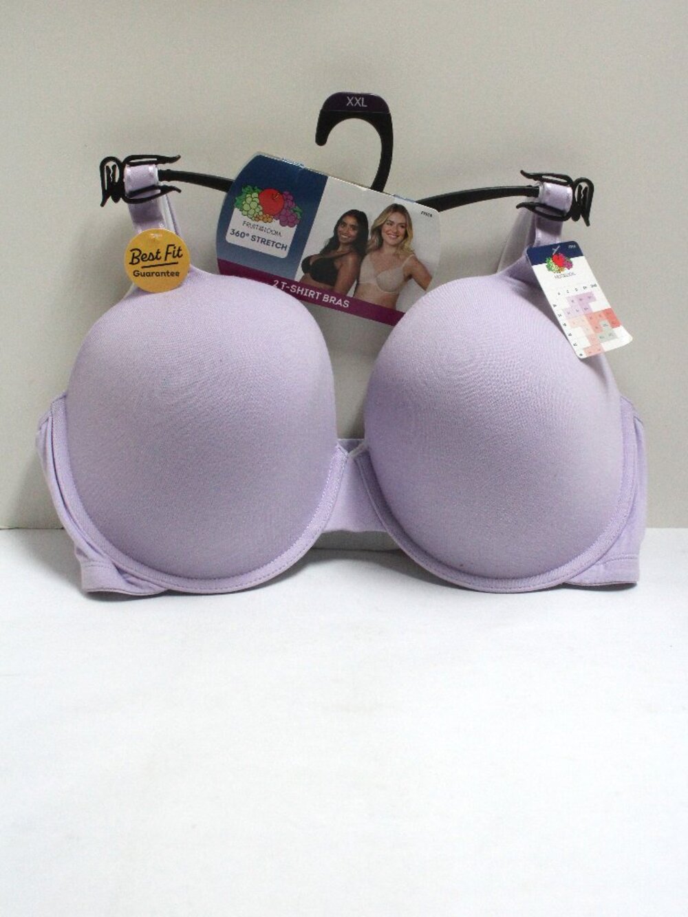 2 Pack NWT XXL Fruit Of The Loom FT938 Tee Shirt Bra 1 Lilac 1 White